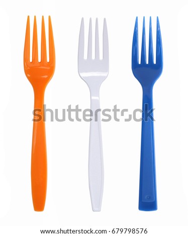 Colorful plastic fork isolated on white background.