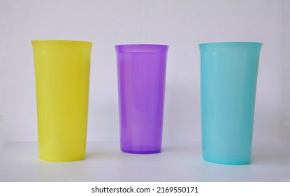 Colorful Plastic Glass Isolated On White Background