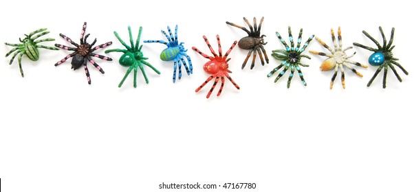 Colorful Plastic Spiders March Across The Page