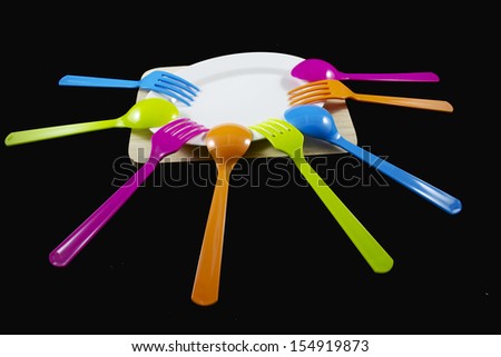 colorful plastic tableware
