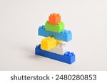 Colorful Plastic toy blocks isolated on white background. Building Blocks