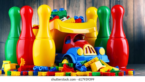 Colorful Plastic Toys In Children's Room.