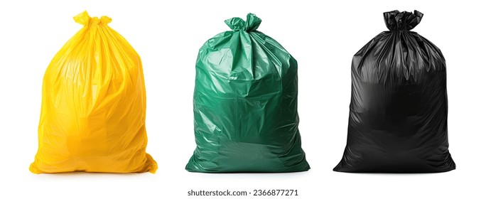 colorful plastic trash bags isolated on white background