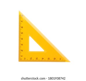 Colorful plastic triangular ruler isolated on white, top view. School stationery - Shutterstock ID 1801938742