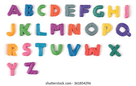 colorful plasticine alphabet isolated on a white background