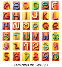 Colorful plasticine alphabet isolated over white background