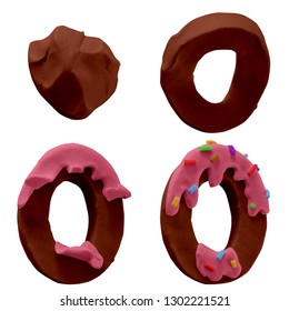 Colorful Play Dough (Plasticine Or Clay). 0 Number. Cake Font. Stop Motion. Created By Hands. Isolated On White Background.- Image.