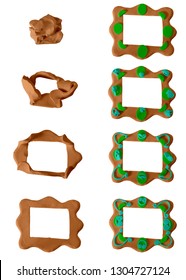 Colorful Play Dough (Plasticine Or Clay). Picture Frame. Stop Motion. Created By Hands. Isolated On White Background.- Image