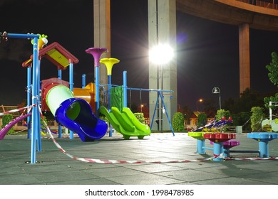 Colorful playground for kids at night