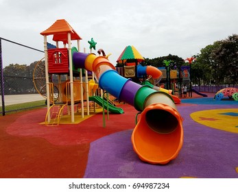 Colorful Playground On Rubber Ground Park Stock Photo 694987234 ...