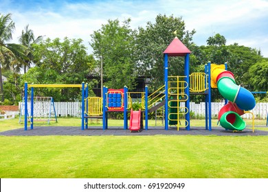 Colorful playground on yard in the park.