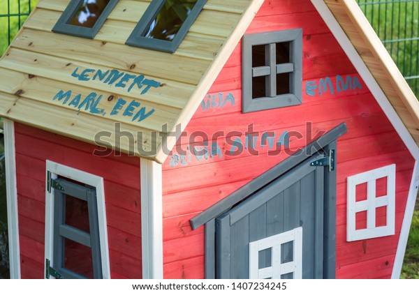 Colorful Playhouse Made Wood Names Children Stock Photo Edit Now