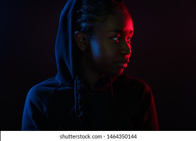 Colorful Portrait Of Cool Woman With Dark Skin Wearing Hoodie