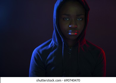 Colorful Portrait Of A Cool Woman With Dark Skin Wearing Hoodie