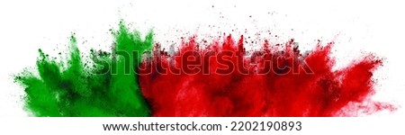 colorful portuguese flag green red color holi paint powder explosion on isolated white background. portugal europe celebration soccer travel tourism concept