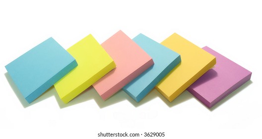 Colorful Post Its Lined Up, Isolated Over White