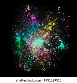 Colorful Powder Explosion On Black Background.