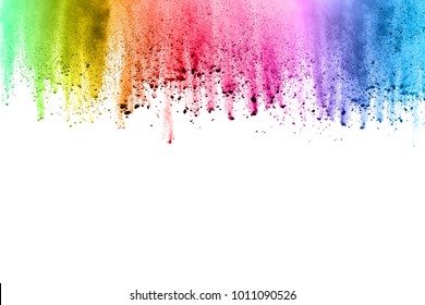 Colorful Powder Explosion On White Background. Colored Cloud. Colorful Dust Explode. Paint Holi.