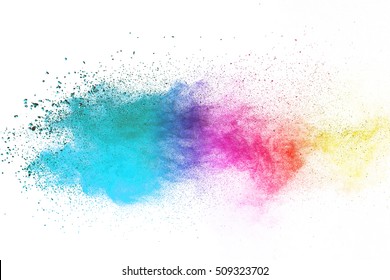 Colorful powder explosion on white background. Colored cloud. Colorful dust explode. Paint Holi. - Shutterstock ID 509323702