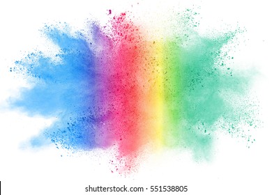 Colorful powder explosion on white background. Colored cloud. Color dust explode. Paint Holi. - Shutterstock ID 551538805
