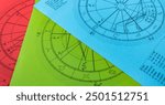 Colorful printed astrology charts,  ascendant in Cancer, detail