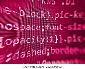 Colorful programming php and html code on a monitor. Abstract computer script code. Freeware open source project. Coding application by programmer developer