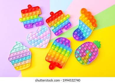Colorful Push Pop It Bubble Sensory Fidget Toys of different shapes, Sensory Silicone Toys for Autism, Fidget Popper, Anti Anxiety and Stress Relief Game - Shutterstock ID 1994532740