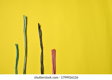  Colorful Raffia Paper Ribbon Isolated On Yellow Background