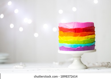 Colorful Rainbow Cake On A Cakestand