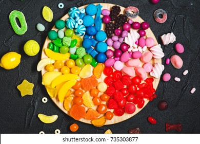 Colorful Rainbow Color Candy Bar. Top View.