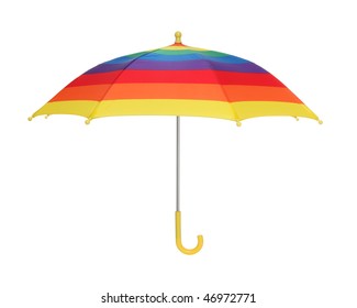 A Colorful Rainbow Colored Umbrella Isolated Over White