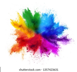 Colorful Rainbow Holi Paint Color Powder Explosion Isolated On White Background