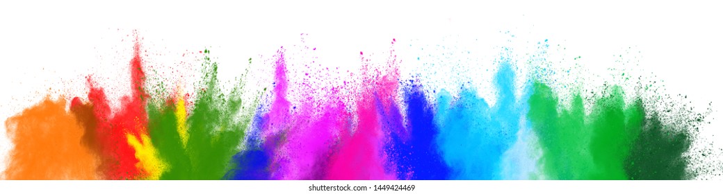 Colorful Rainbow Holi Paint Color Powder Explosion Isolated White Background.