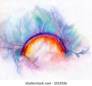 Colorful Rainbow Stain On Soaked Creased Paper