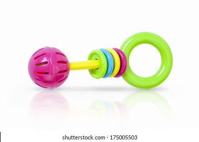 Colorful Rattle Baby Toy Isolated On White