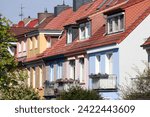 Colorful residential buildings in spring, terraced houses, apartment buildings, Bremen, Germany