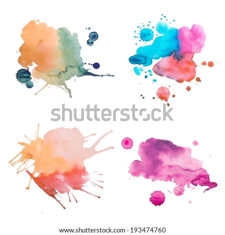 colorful retro vintage abstract watercolour / aquarelle art hand paint on white background