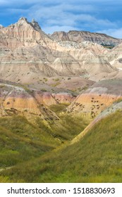 Colorful rock layers in Conata Basin in Badlands National Park, South Dakota - USA