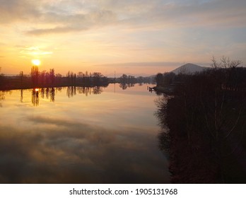 Colorful Romantic Winter River Sunset