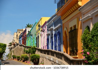 Colorful row of houses in the old town of Mazatlàn, Mexico.  - Shutterstock ID 1036738915