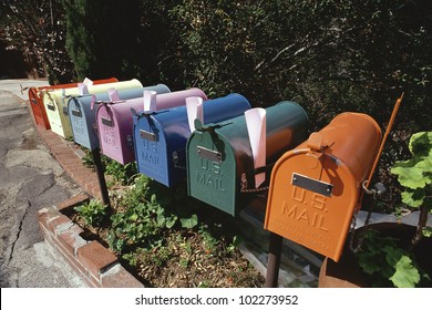 Colorful Row Of Mailboxes