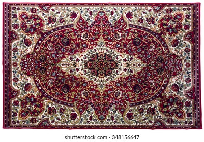 Colorful rug with oriental ornaments isolated on white background