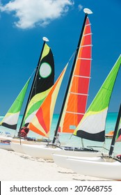 Colorful Sailboats On A Beautiful Beach In Cuba