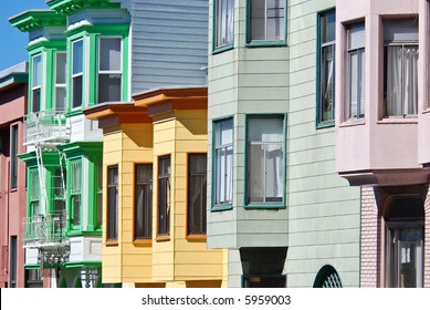 Colorful San Francisco Houses In A Row (vertical Composition)