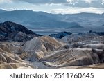 Colorful sand and clay dunes, Zabriskie point of Death Valley National park. 