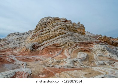 Colorful sandstone strata of White Pocket Vermilion Cliffs National Monument Grand Staircase near Coyote Buttes North, Paria, BLM, Kanab, Utah, USA