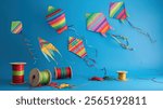 Colorful Sankranthi Festival Celebration with Kites and Traditional Vibes – High-Quality Stock Image for Social Media, Digital Marketing, Blogs, and Cultural Projects