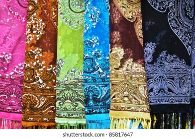 Colorful scarves in Israel market