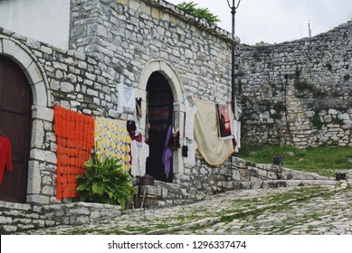 Colorful scarves on the street of Berat, Albania - Shutterstock ID 1296337474