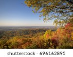 A colorful scenic view of the Tennessee Valley looking toward Maryville and Knoxville Tennessee USA from Foothills Parkway West near Great Smoky Mountains National Park. 